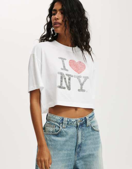 Cotton:On Lcn cropped boxy graphic tee in white