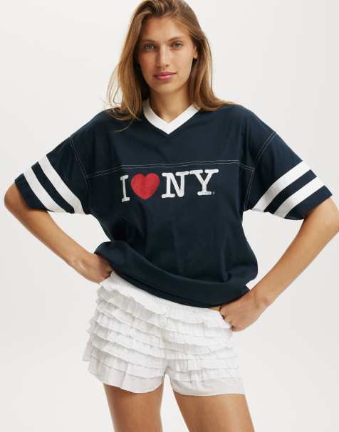 Cotton:On Lcn v neck oversized graphic tee in navy - view 1