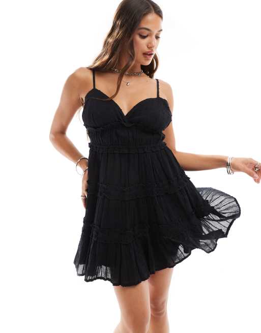 Cotton:On Lenny tiered mini dress in black