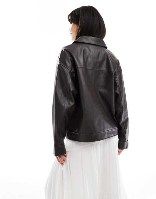 Cotton:On Leo faux leather jacket in brown, 2 of 4