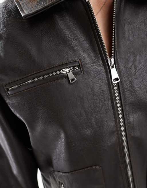 Cotton:On Leo faux leather jacket in brown, 3 of 4