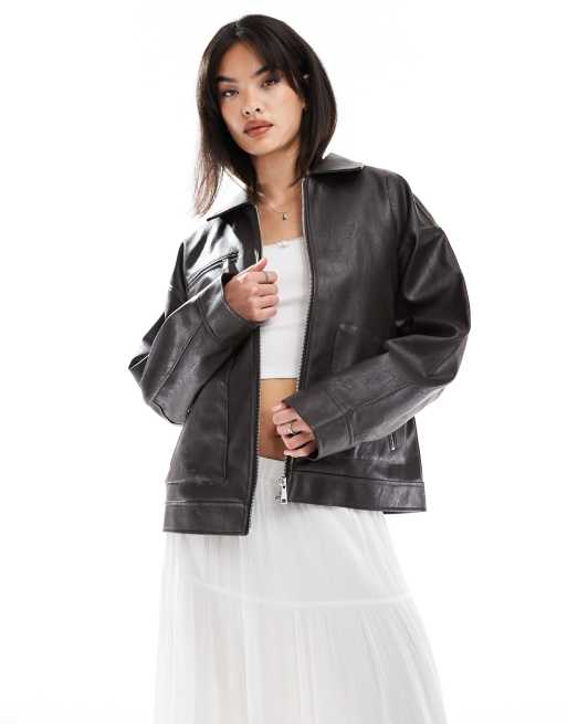Cotton:On Leo faux leather jacket in brown, 4 of 4
