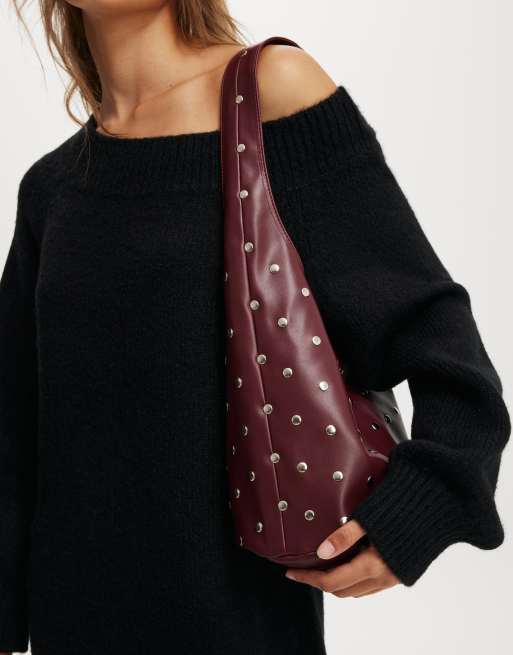 Cotton:On Lia studded bucket bag in burgundy