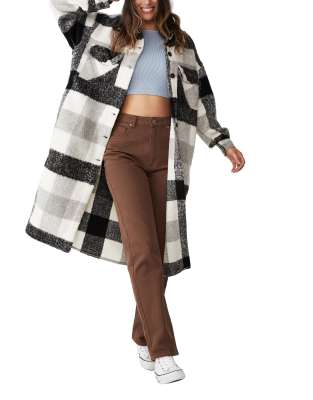 Cotton:On longline check shacket in black and white   - ASOS Price Checker