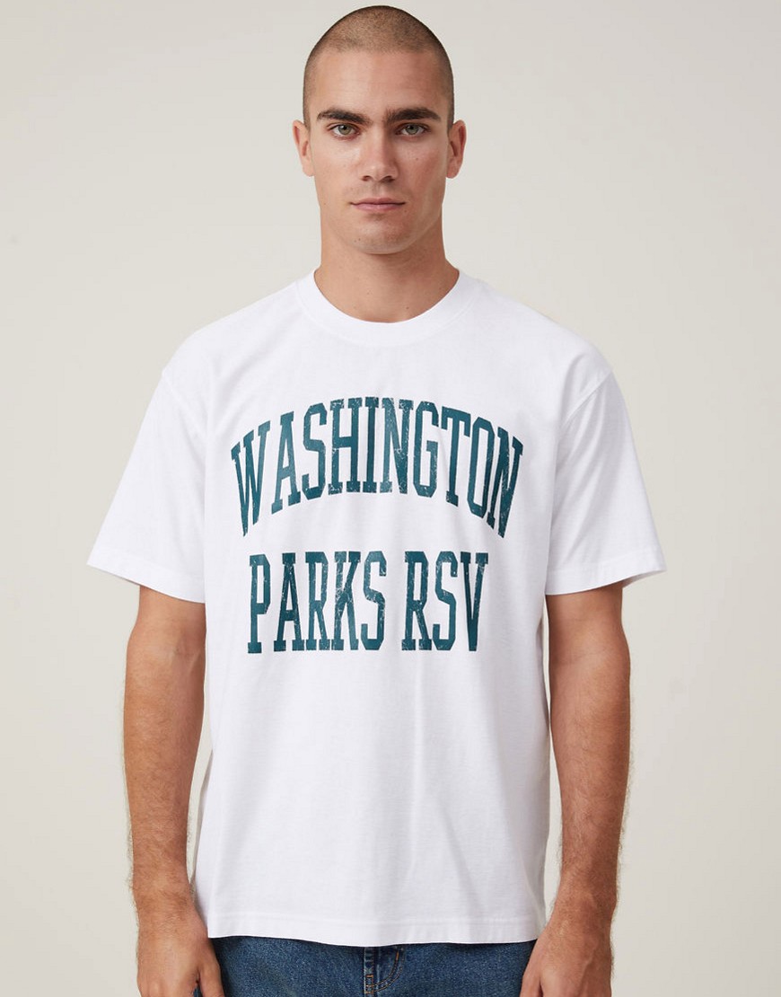 Cotton:On Loose fit college t-shirt in white / washington parks