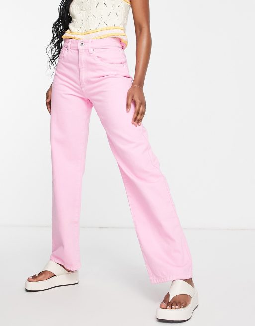 Pink Pants Women Clothing, Straight Leg Pink Jeans