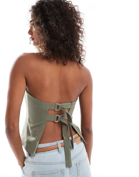 Cotton:On Luis halter seam top in burnt olive - view 1