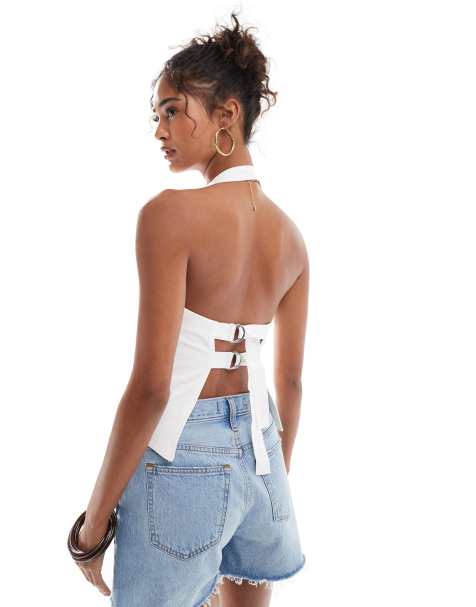 Cotton:On Luis halter seam top in white - view 1