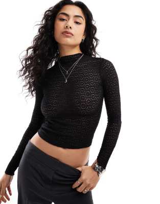 Cotton:On Luna textured mock neck long sleeve top in black | ASOS