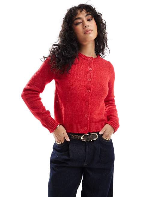 Cotton:On Lux crew button cardigan in red