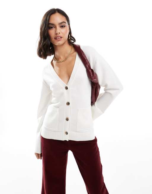 Cotton:On Lux v neck pocket cardigan in white