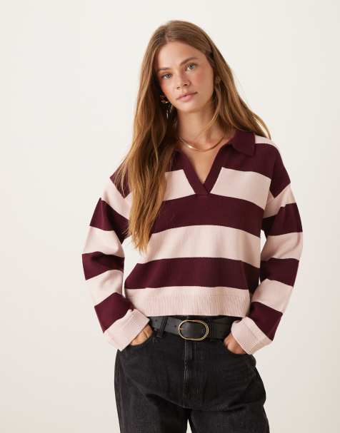 Cotton:On Luxe collar sweater in burgundy - view 1