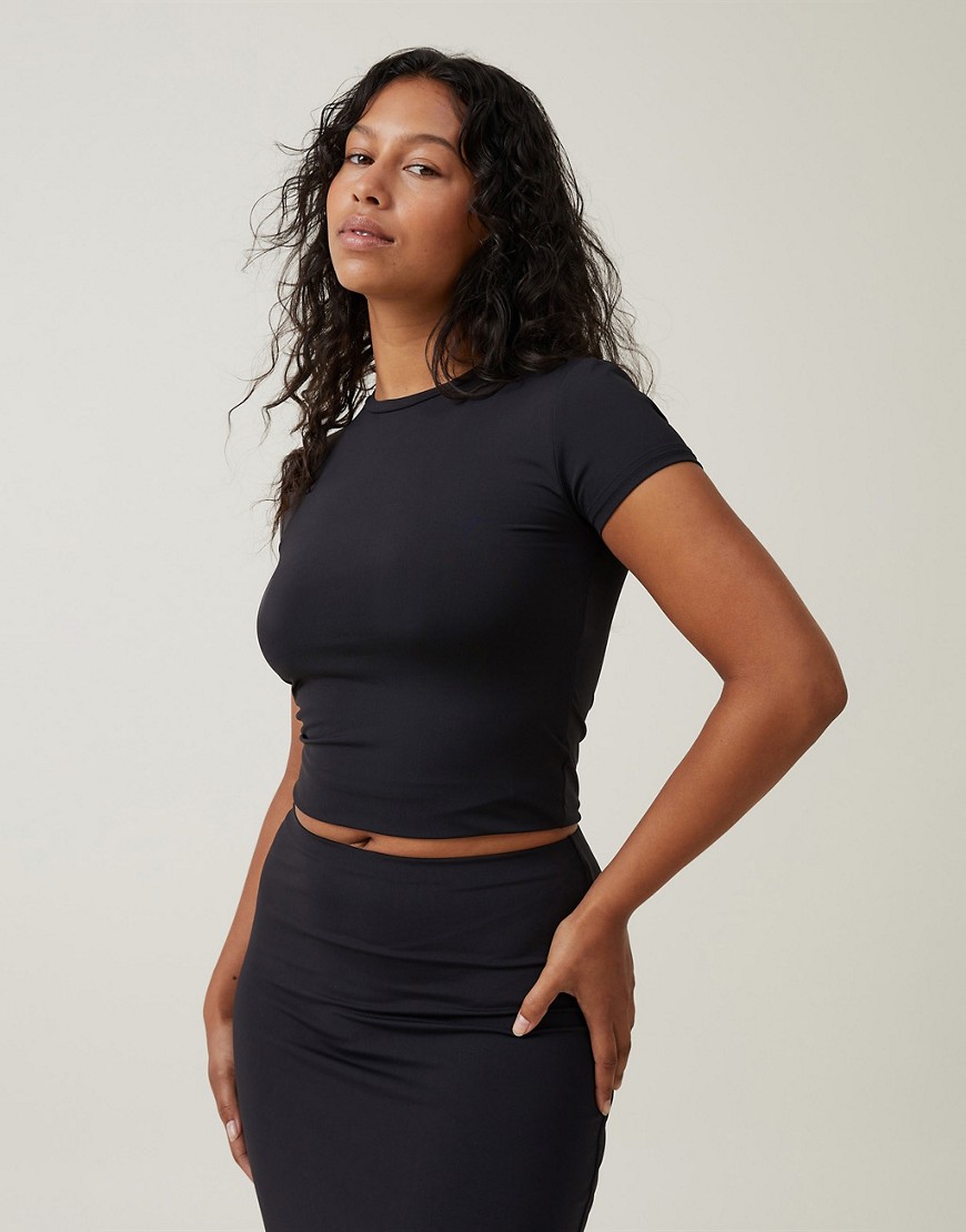 Cotton:On Luxe crew neck short sleeve top in black
