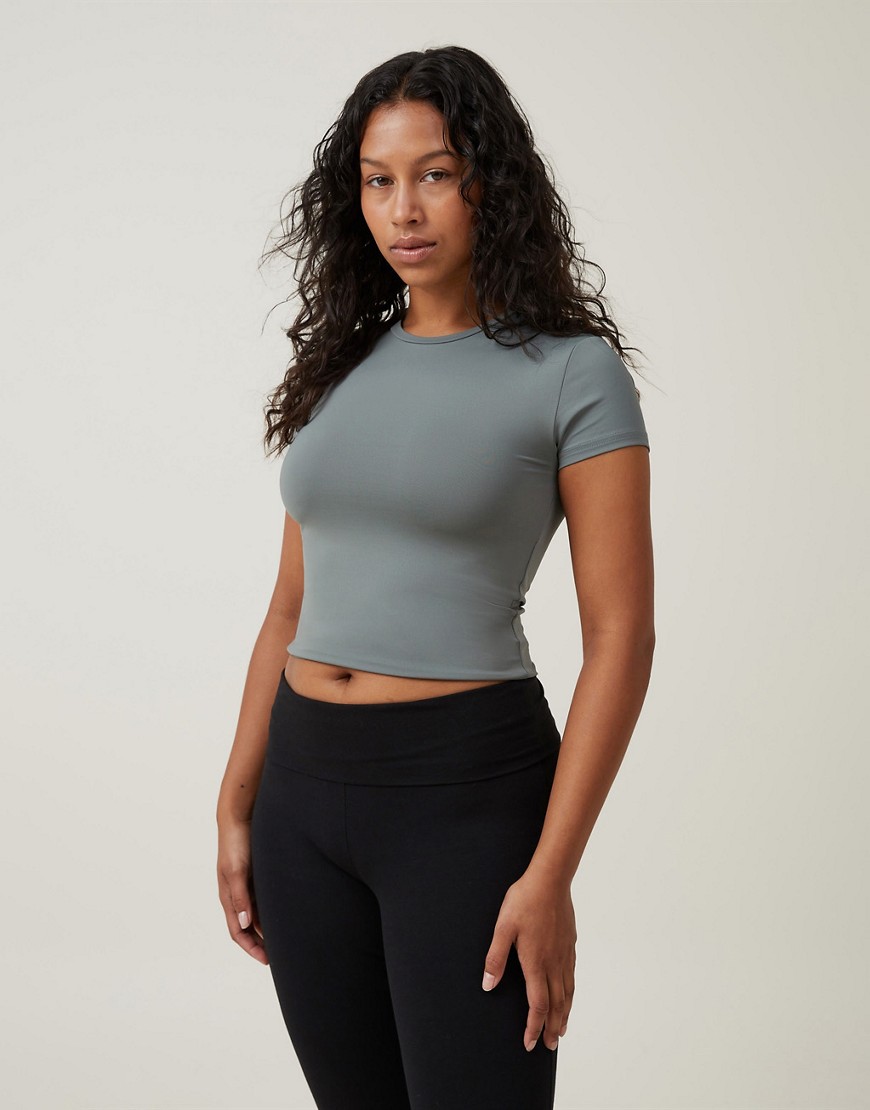 Cotton:On Luxe crew neck short sleeve top in khaki-Green