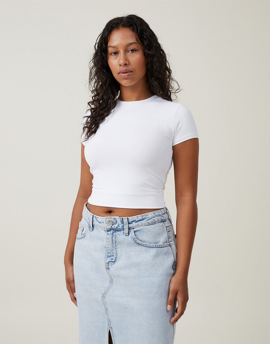 Cotton:On Luxe crew neck short sleeve top in white