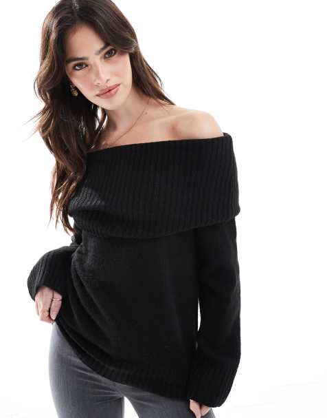 Cotton:On Luxe off shoulder pullover in black - view 1