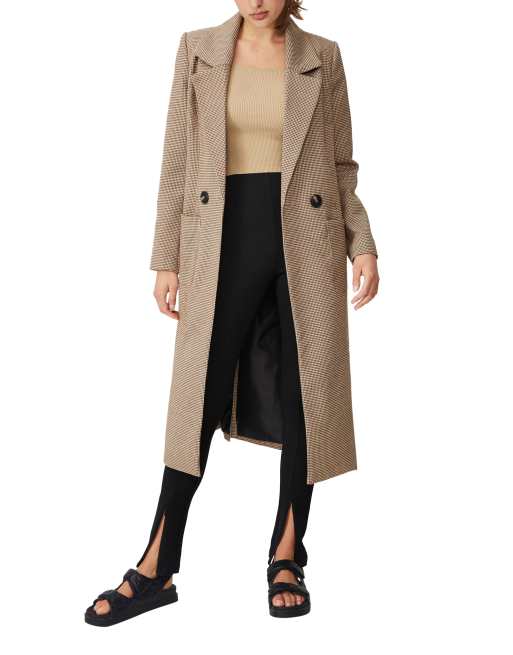 manteau long pied de poule marron