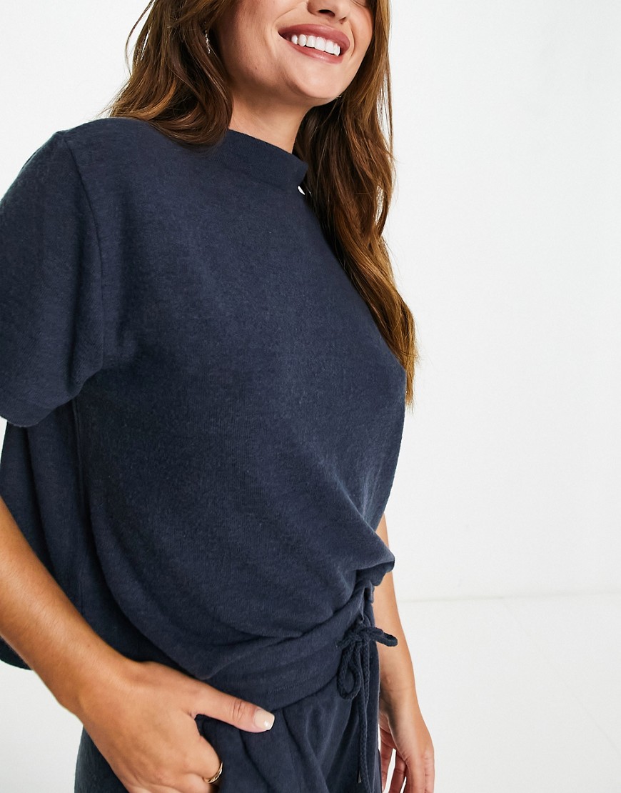 Cotton: On matching super soft pajama T-shirt in dark wash-Blues