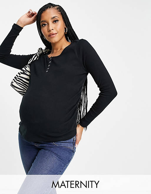 Cotton:On Maternity henley long sleeve top in black
