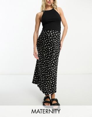 Cotton:On Maternity bias midi skirt in black daisy
