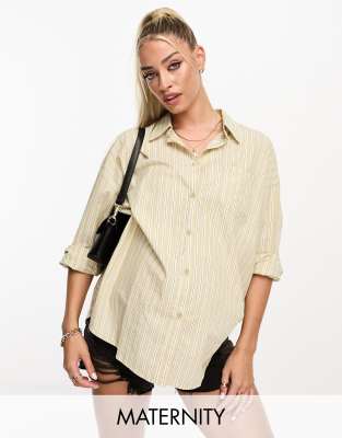 Cotton:On Maternity dad shirt in beige stripe - ASOS Price Checker