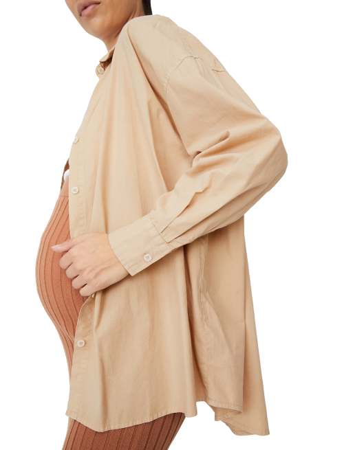 Cotton:On Maternity dad shirt in beige
