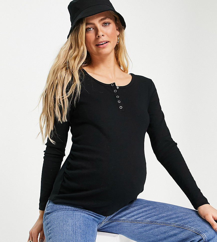 Cotton:On Maternity Cotton: On Maternity henley long sleeve top in black