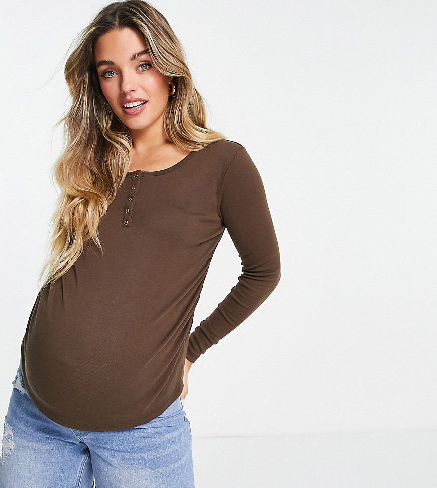 Cotton:On Maternity Cotton: On Maternity henley long sleeve top in brown