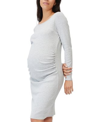 Cotton:On Maternity lettuce edge long sleeve dress in grey