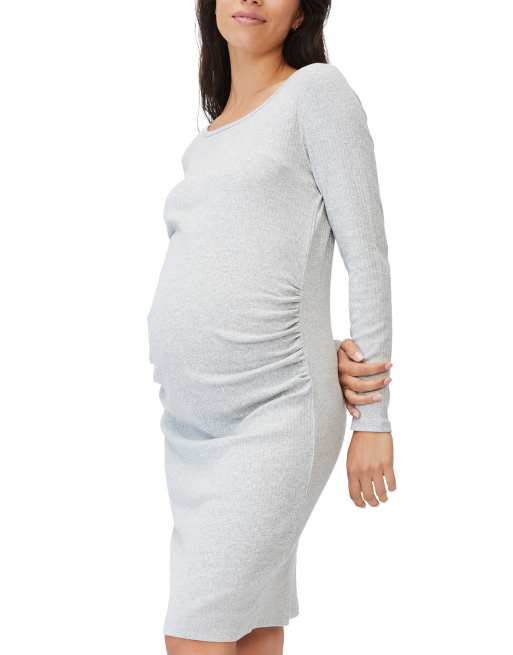 Cotton On Maternity lettuce edge long sleeve dress in grey ASOS