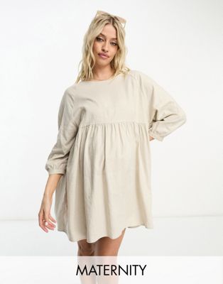Cotton:On Maternity long sleeve smock dress in stone