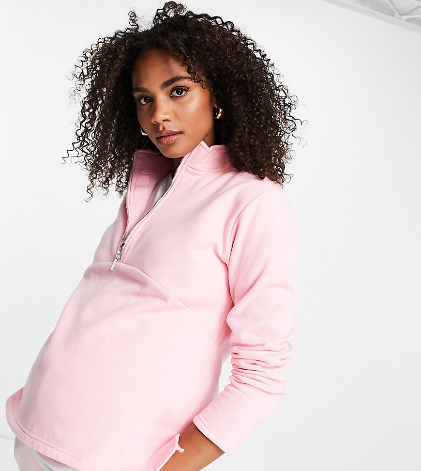 Cotton: On Maternity matching half zip fleece sweater in pink