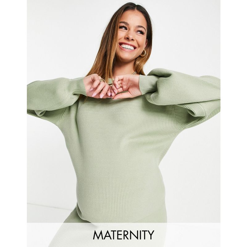 Felpe Donna Cotton:On Maternity - Pullover color salvia in coordinato