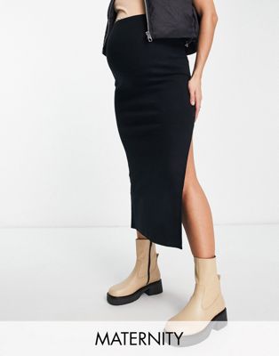 Cotton:On Maternity rib maxi skirt in black