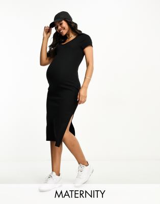 Cotton:On Maternity rib t-shirt midi dress in black - ASOS Price Checker