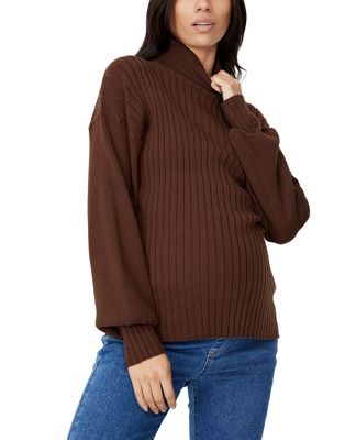 Cotton:On Maternity roll neck pullover in brown - ASOS Price Checker
