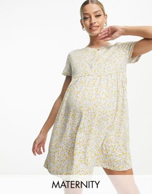 Cotton:On Maternity short sleeve baby doll mini dress in white - ASOS Price Checker