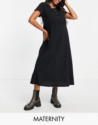 Cotton:On Maternity short sleeve babydoll midi dress in black