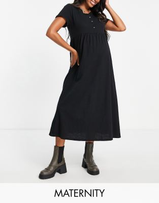 Cotton:On Maternity short sleeve babydoll midi dress in black - ASOS Price Checker