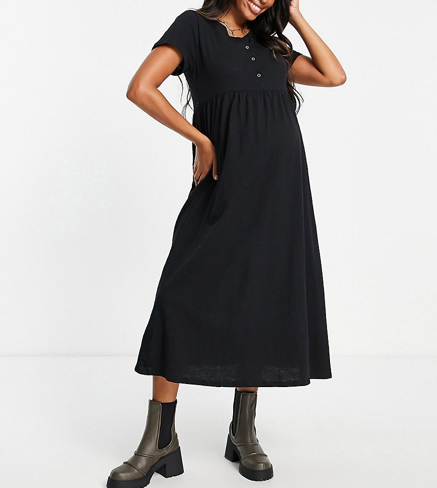 Cotton:On Maternity short sleeve babydoll midi dress in black