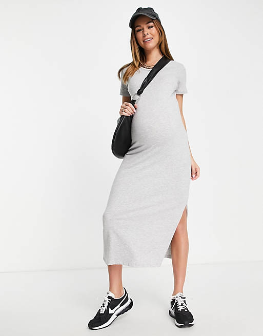 Women Cotton:On Maternity short sleeve side split midi dress in grey 