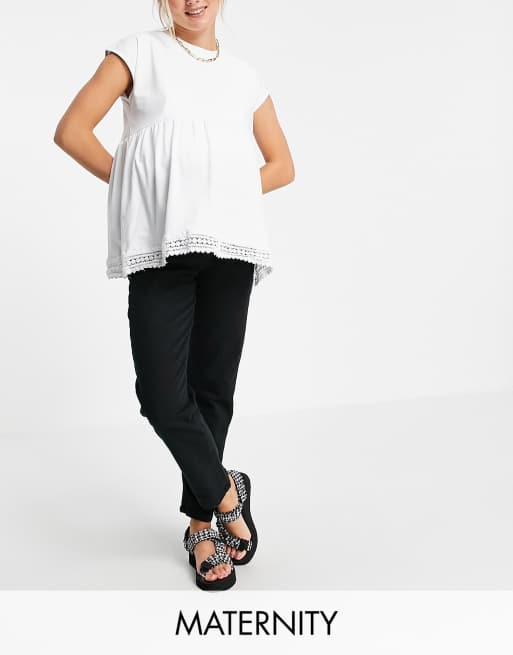 CottonOn Maternity stretch mom jean in black ASOS