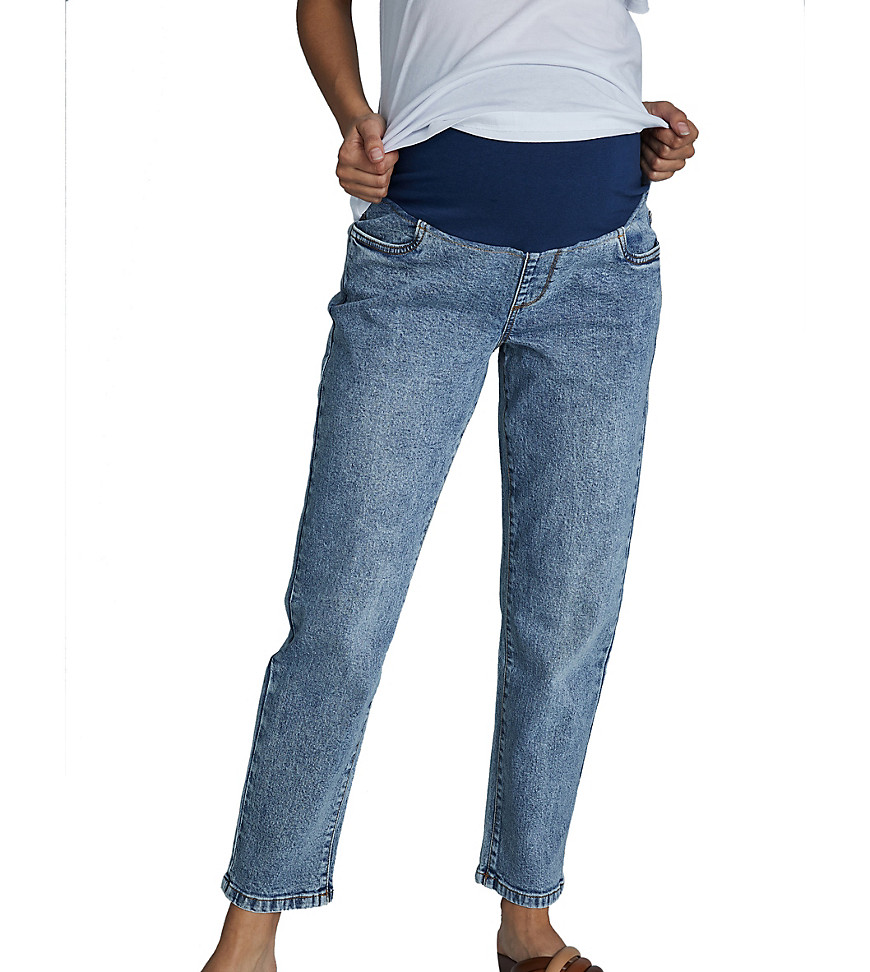 Cotton: On Maternity stretch mom jeans in blue-Blues