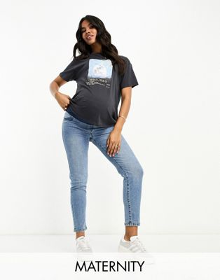 Cotton:On Maternity stretch mom jeans in mid blue