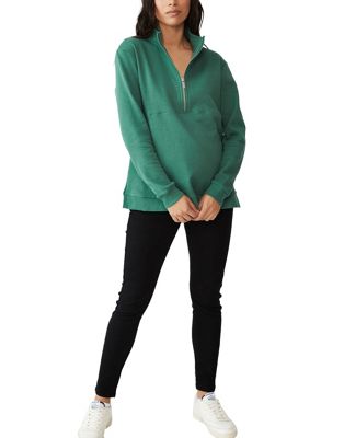Cotton:On Maternity zip front ribbed fleece in green