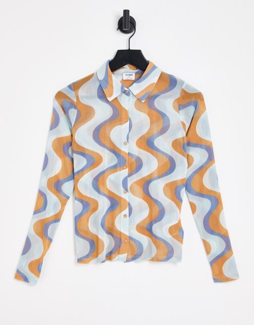 Long-Sleeve Mesh T-Shirt In Wave Logo Print