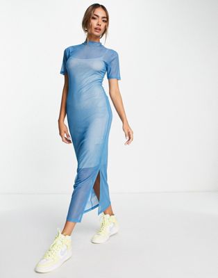 Cotton On mesh midi dress in blue spot print