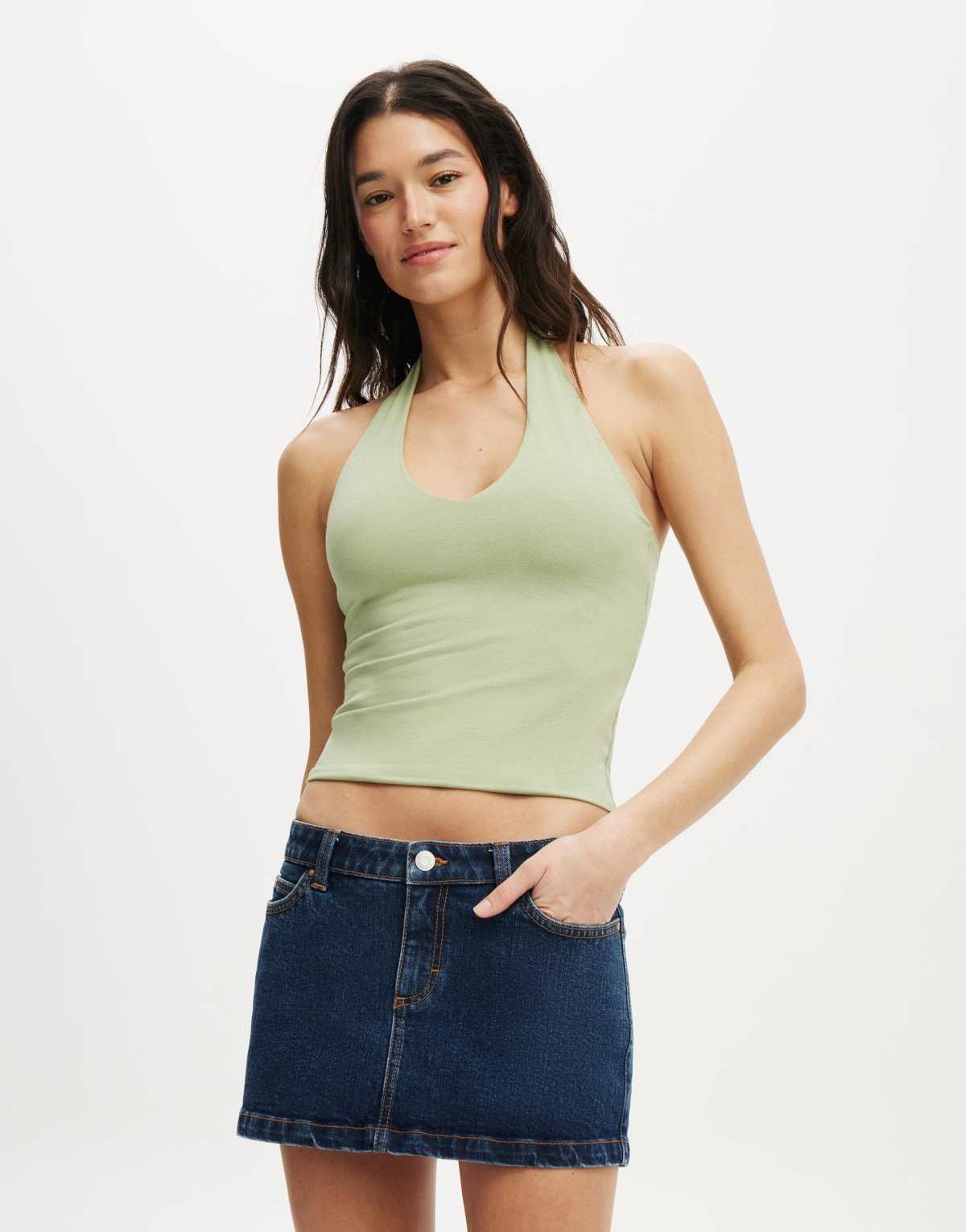 Cotton:On Micro low denim skirt in blue