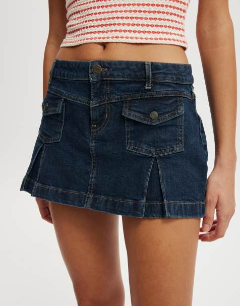 Cotton:On Micro pleat denim skirt in dark blue - view 1