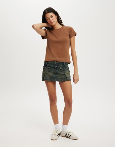 Cotton:On Micro pleat denim skirt in dark blue - view 1